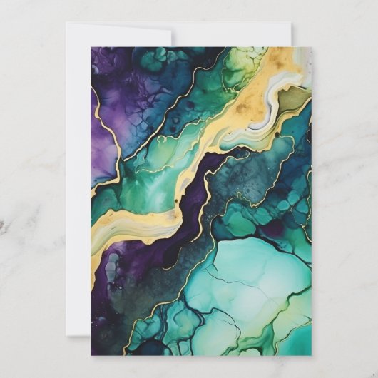 抽象芸術エレガントプラムグリーン金ゴールド結婚ズ 招待状 (裏面)