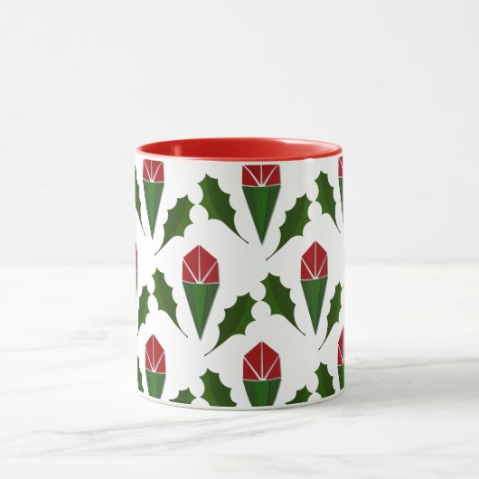 抽象芸術エレガントレッドローズ&ホリーフローラルパターン マグカップ (中央)