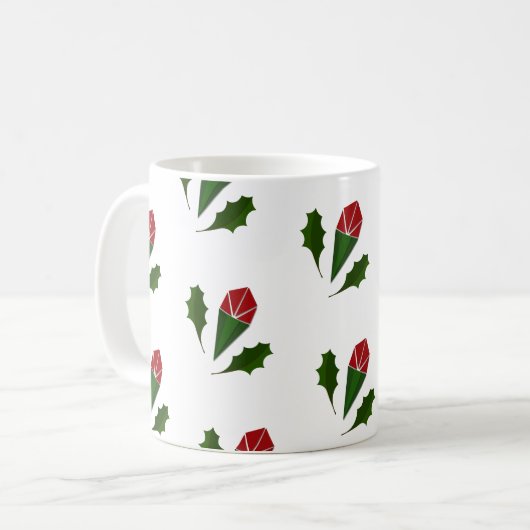 抽象芸術エレガントレッドローズ&離れフローラルパターン コーヒーマグカップ (正面左)