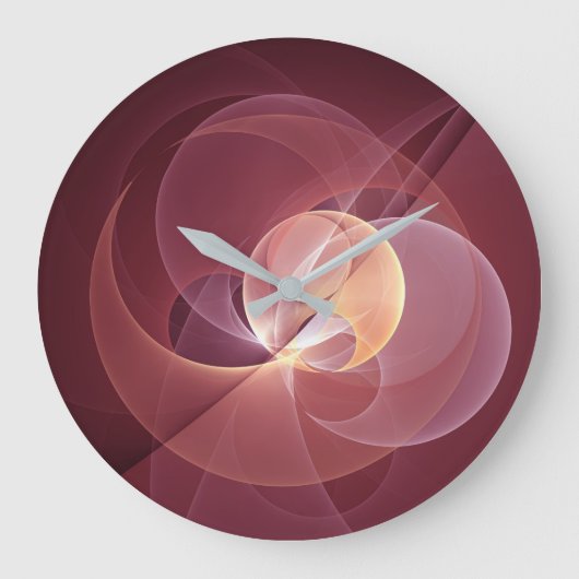 抽象芸術エレガントワモダンイン赤フラクタルアート ラージ壁時計 (正面)