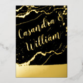 抽象芸術エレガント大理石の金ゴールド結婚のFo 箔招待状 (正面)