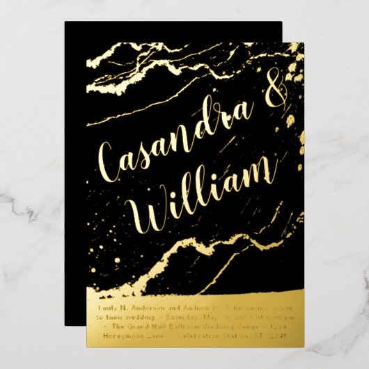 抽象芸術エレガント大理石の金ゴールド結婚のFo 箔招待状 (正面/裏面)