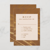 抽象芸術エレガント大理石スワールゴールデン結婚ブラウン 出欠カード (正面/裏面)