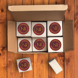 抽象芸術エレガント男らし赤モノグラムの黄 ラウンドシール