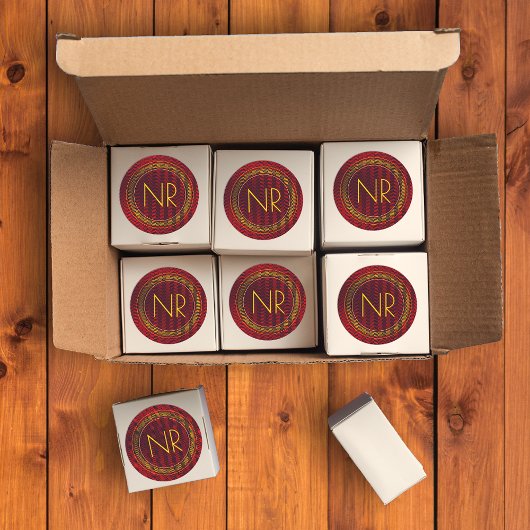 抽象芸術エレガント男らし赤モノグラムの黄 ラウンドシール