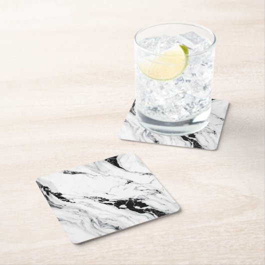 抽象芸術エレガント白大理石黒石 スクエアペーパーコースター (インサイチュ)