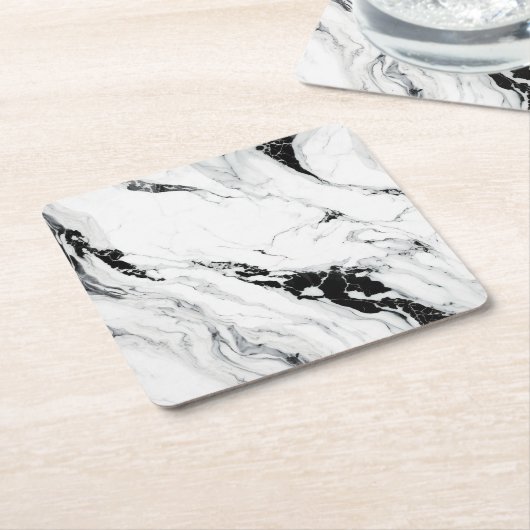 抽象芸術エレガント白大理石黒石 スクエアペーパーコースター (アングル)