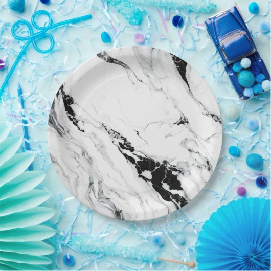 抽象芸術エレガント白大理石黒石 ペーパープレート (パーティー)