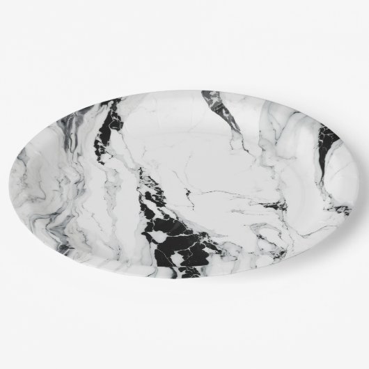 抽象芸術エレガント白大理石黒石 ペーパープレート (アングル)