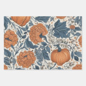 抽象芸術エレガント秋のカボチャのダスティブルー葉の ラッピングペーパーシート (正面3)