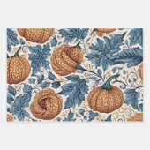 抽象芸術エレガント秋のカボチャのダスティブルー葉の ラッピングペーパーシート (正面)