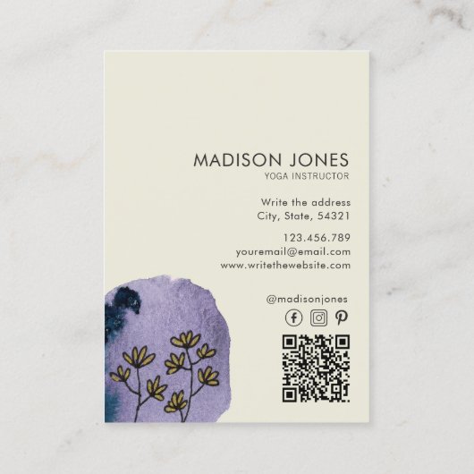 抽象芸術エレガント紫ブルーウォーター色の花 名刺 (裏面)