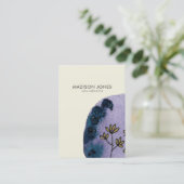 抽象芸術エレガント紫ブルーウォーター色の花 名刺 (スタンド正面)