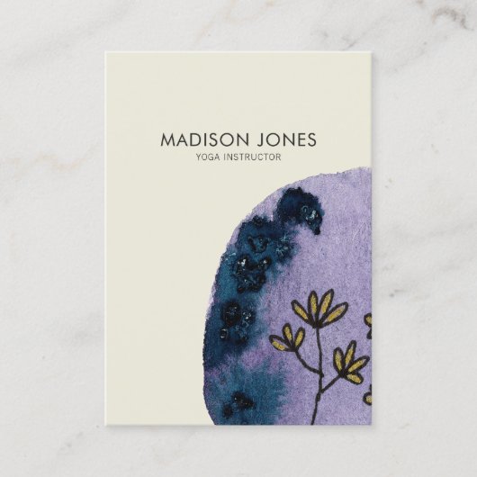 抽象芸術エレガント紫ブルーウォーター色の花 名刺 (正面)