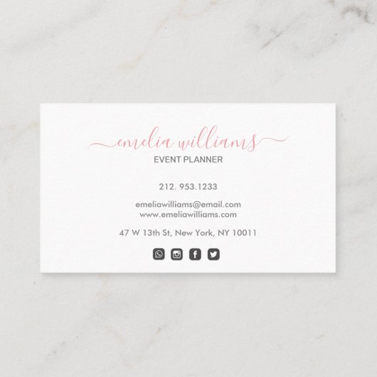 抽象芸術エレガント赤面ピンクの水彩署名 名刺 (裏面)