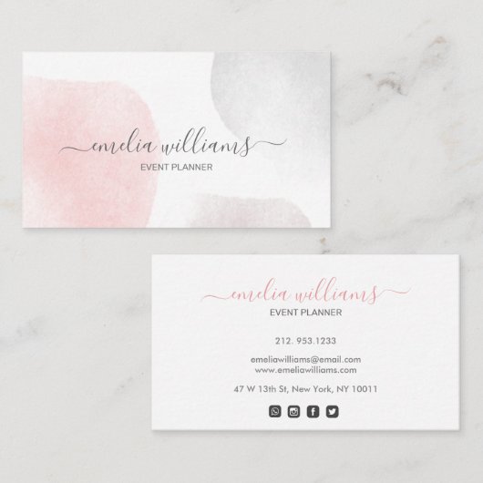 抽象芸術エレガント赤面ピンクの水彩署名 名刺 (正面/裏面)