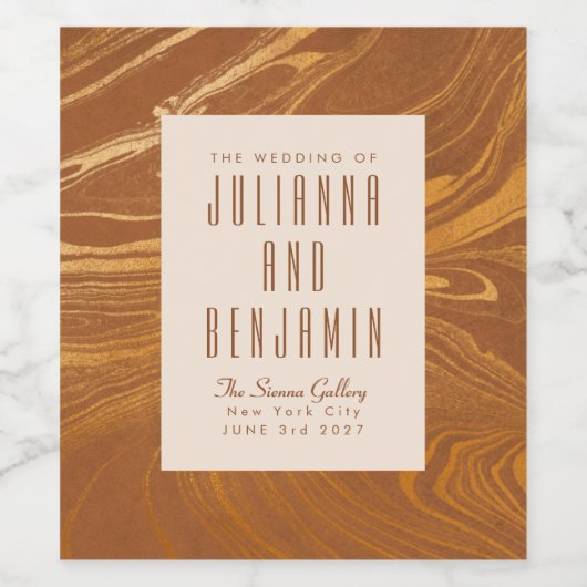 抽象芸術エレガント金ゴールドとブロンズのカスタムウェディング ワインラベル (シングルラベル)