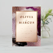 抽象芸術エレガント金ゴールドカシスプラムブラシストローク 箔招待状 (立ち正面)