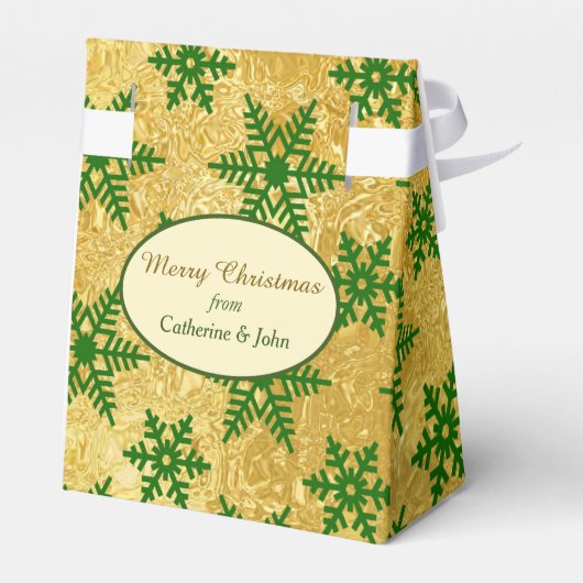 抽象芸術エレガント金ゴールドクリスマスに緑のスノーフレーク フェイバーボックス (裏面サイド)