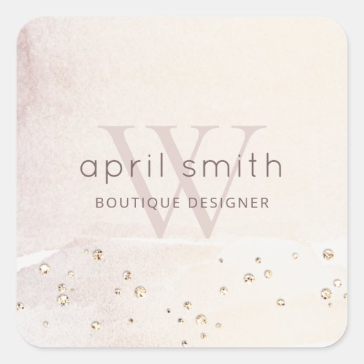 抽象芸術エレガント金ゴールドパープルモノグラムグリッター スクエアシール (正面)