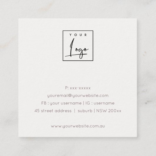 抽象芸術エレガント金ゴールドパープルロゴご注文 スクエア名刺 (裏面)