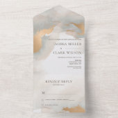 抽象芸術エレガント金ゴールド水彩色パインタリー結婚ズ オールインワン招待状 (内側)