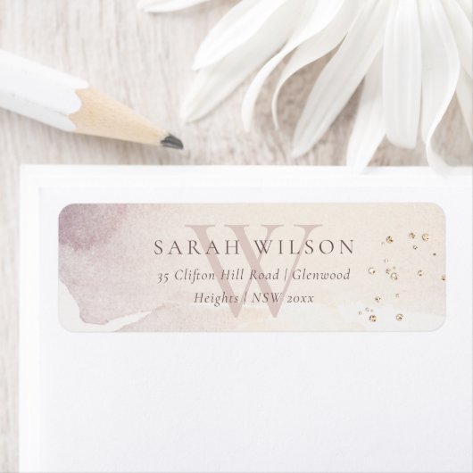 抽象芸術エレガント金ゴールド紫モノグラムアドレス ラベル (インサイチュ)