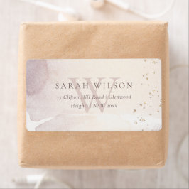 抽象芸術エレガント金ゴールド紫モノグラムアドレス ラベル