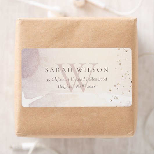 抽象芸術エレガント金ゴールド紫モノグラムアドレス ラベル (インサイチュ)