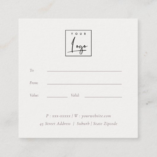 抽象芸術エレガント金ゴールド紫ロゴギフト証明書 スクエア名刺 (裏面)