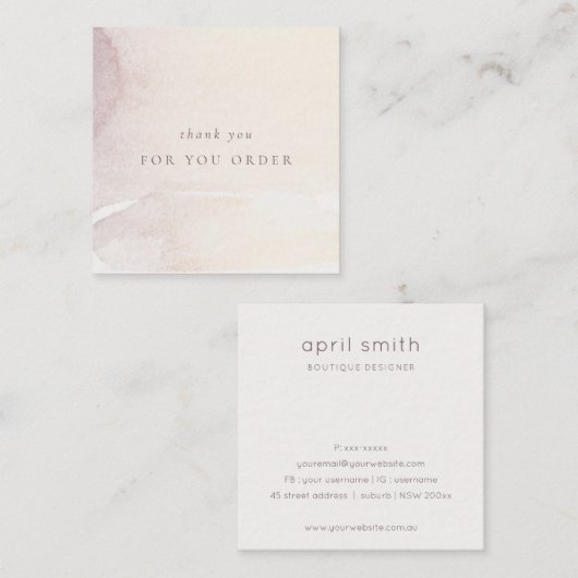 抽象芸術エレガント金ゴールド紫光沢ありがとうご注文 スクエア名刺 (正面/裏面)