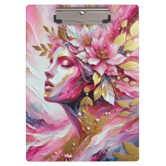 抽象芸術エレガント顔ピンク離れポスター クリップボード (正面)