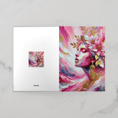 抽象芸術エレガント顔ピンク離れポスター 箔グリーティングカード (外側レイダウン)