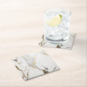 抽象芸術エレガント黒白金ゴールド大理石 スクエアペーパーコースター (インサイチュ)