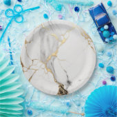 抽象芸術エレガント黒白金ゴールド大理石 ペーパープレート (パーティー)