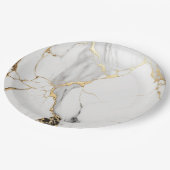 抽象芸術エレガント黒白金ゴールド大理石 ペーパープレート (アングル)