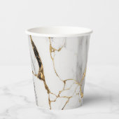 抽象芸術エレガント黒白金ゴールド大理石 紙コップ (正面)