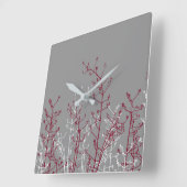 抽象芸術エレガント·バーガンディ·フラワーズオン·グレー スクエア壁時計 (傾斜)