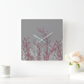 抽象芸術エレガント·バーガンディ·フラワーズオン·グレー スクエア壁時計 (ホーム)