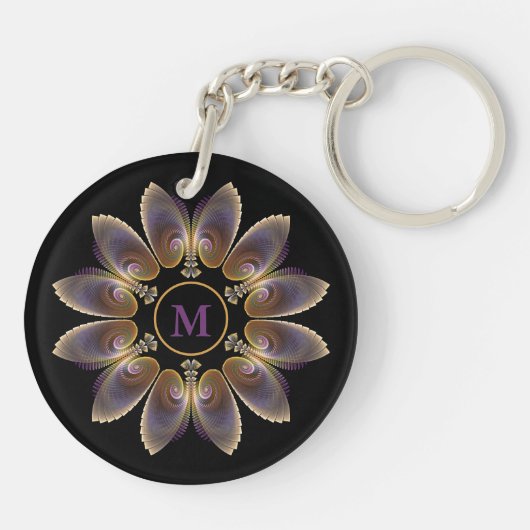 抽象芸術エンジェルウイングマンダラフラクタルモノグラム キーホルダー (裏面)