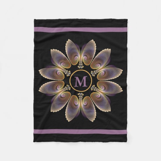 抽象芸術エンジェルウイングマンダラフラクタルモノグラム フリースブランケット (正面)