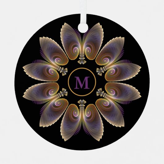 抽象芸術エンジェルウイングマンダラフラクタルモノグラム メタルオーナメント (正面)