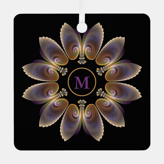 抽象芸術エンジェルウイングマンダラフラクタルモノグラム メタルオーナメント (正面)
