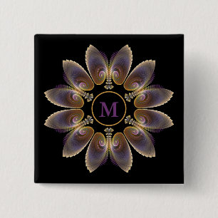 抽象芸術エンジェルウイングマンダラフラクタルモノグラム 缶バッジ