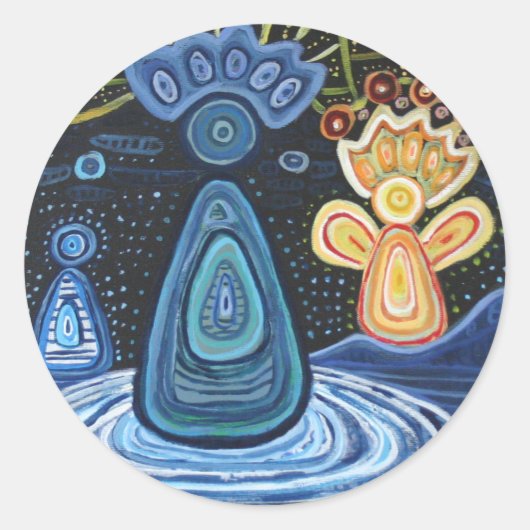抽象芸術エンジェルズアボリジナルステッカー、光沢 ラウンドシール (正面)
