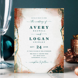 抽象芸術エーテルティール（緑がかった色）&銅結婚式招待状 案内ポストカード