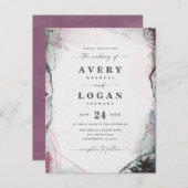 抽象芸術エーテル薄紫パープル結婚式招待状 案内ポストカード (正面/裏面)