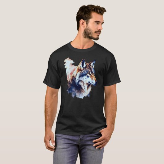 抽象芸術オオカミのヘッドウォーター絵画カラー Tシャツ (正面フル)