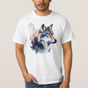 抽象芸術オオカミのヘッドウォーター絵画カラー Tシャツ