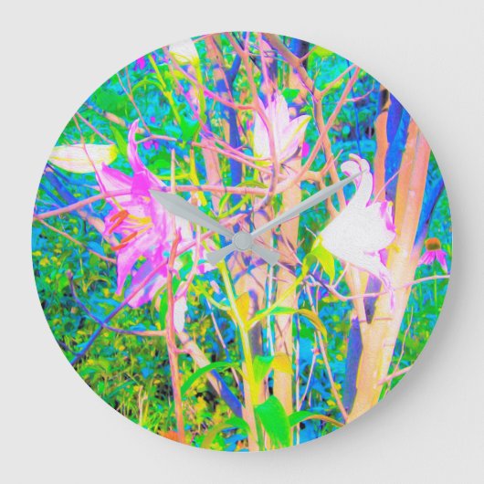 抽象芸術オリエンタルリリーズインマイルビオガーデン ラージ壁時計 (正面)